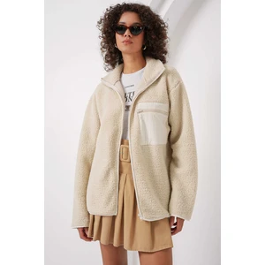 Kadın Fermuarlı Oversize Peluş Ceket  55446