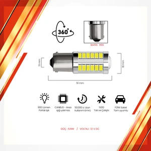 Tek Duy 33 led Mercekli Beyaz Stop Sinyal Geri Vites Led