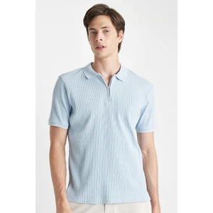 Slim Fit Dar Kesim Kısa Kollu Fitilli Kaşkorse Yarım Fermuarlı Polo Tişört D3948AX24SM