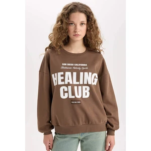Loose Fit Bisiklet Yaka Baskılı Kalın Sweatshirt D8528AX24WN