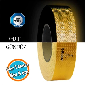 Tüvtürk Onaylı Bant Belgeli Reflektörlü Reflektif Fosforlu Şerit Bant Ikaz Sarı 1 Metre 5 cm Bandı