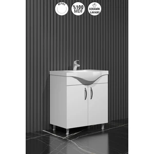 Yıldız Banyo Dolabı 55 cm Ayaklı Beyaz Mdf Alt Modül ve Lavabo