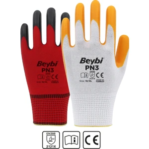 PN3 Beyaz Sarı 10 Beden Polyester Örme Nitril Eldiven 12li Paket EN388 (2121X)