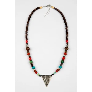 Lila Rosa Otantik Ahşap Doğal Taşlı Kolye