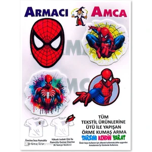 Armacı Amca Ütü Ile Yapışan 4 Adet Örme Kumaş Arma Yırtık Kapatıcı Pratik Yama Tekstil Patch Süper Kahraman Örümcek Maske