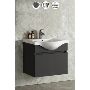 Yıldız 55 Komple Antrasit Gri Mat Renkli Mdf Alt Dolap ve Lavabo Taşı