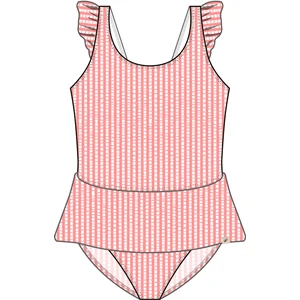 Nabaiji Çocuk/Bebek Etekli Mayo - Pembe/Beyaz - Çizgili - JULIA