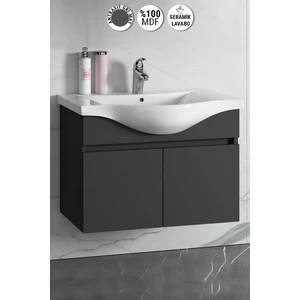 Yıldız 80CM Komple Antrasit Gri Mat Renkli Mdf Alt Dolap ve Lavabo Taşı