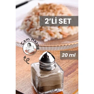 2'li Set Stella Mini Cam Tuzluk - Tek Kişilik Baharatlık Paslanmaz Çelik Kapaklı Tuzluk Karabiberlik