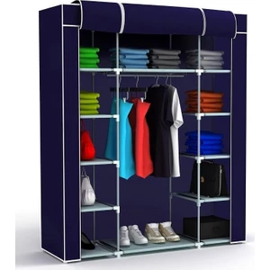 Beyaz Pazar Bez Dolap Pls.profilli 12 Raf + 60 Cm. Askı Portatif Dolap Lacivert