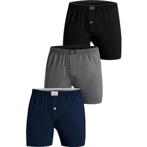 Erkek Renkli 3'lü Paket %100 Pamuklu Penye Düz Boxer