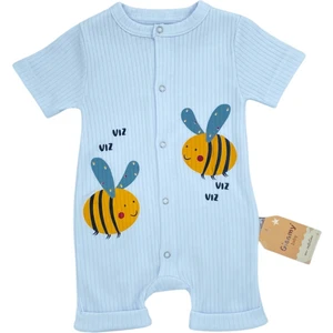 Gleamy Bebe Kids Arı Desen Çıtçıtlı Kısa Kollu Şort Tulum(Zıbın) %100 Pamuk