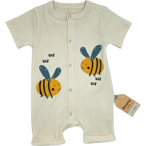 Gleamy Bebe Kids Arı Desen Çıtçıtlı Kısa Kollu Şort Tulum(Zıbın) %100 Pamuk