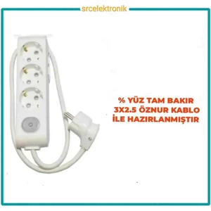 Multi-Let 3 Lü 3x2.5 Öznur Kablo Tam Bakır (1 ile 15 Metre Arası) Anahtarlı Topraklı Çocuk Korumalı Uzatma Grup Priz ( 3x2.5 Ttr Öznur Kablo Tam Bakır) Ttr Kablo