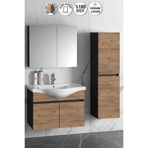 Yıldız 80+35 cm Antrasit Gri Mat-Atlantik Çam Mdf Seramik Lavabolu Asma Banyo Dolabı Takımı