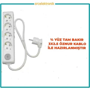 Multi-Let 4 Lü 3x2.5 Öznur Kablo Tam Bakır (1 ile 15 Metre Arası) Anahtarlı Topraklı Çocuk Korumalı Uzatma Grup Priz ( 3x2.5 Ttr Öznur Kablo Tam Bakır) Ttr Kablo Tseli