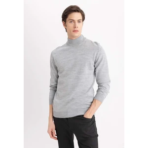 Defacto Erkek Gri Slim Fit Dar Kesim Basic Düz Akrilik Kazak B7851Axns