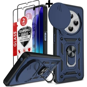 M.TK Moveteck Xiaomi Redmi 14C Kılıf Kamera Korumalı Sürgülü Yüzüklü Armor Zırh Tank Kapak + 1 Adet 9h Ekran Koruyucu 1ADET Kılıf Set