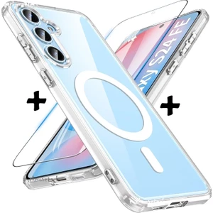 M.TK Moveteck Samsung Galaxy S24 Fe Kılıf Tmanyetik Şeffaf Magsafe Arka Kapak ve Ekran Koruyucu Cam Set