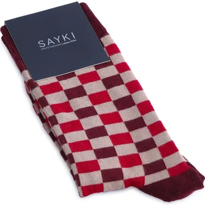 Hatem Saykı Bordo Kareli Pamuklu Soket Çorap