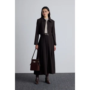 Klasik Kesim Crop Blazer Ceket Acı Kahve