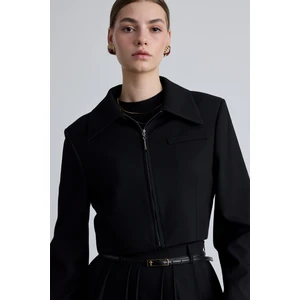 Klasik Kesim Crop Blazer Ceket Siyah