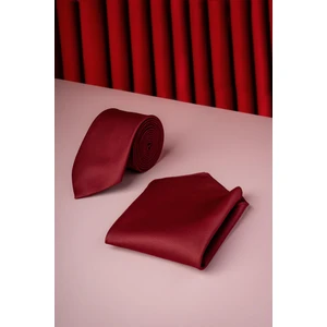 Bordo Su ve Leke Tutmayan 7 cm Kravat ve Mendil Seti