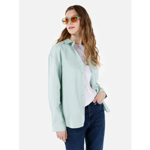 Relaxed Fit Shirt Neck Düz Kadın Yeşil Uzun Kol Gömlek Cl1068538