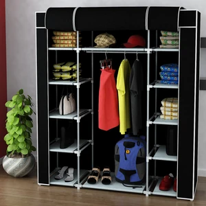 Beyaz Pazar Bez Dolap Pls.profilli 12 Raf + 60 Cm. Askı Portatif Dolap Siyah
