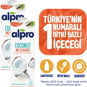 Şekersiz Hindistan Cevizi Sütü 2x1 L Vegan Laktozsuz Bitkisel Bazlı