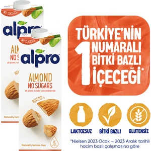 Şekersiz Badem Sütü 2x1 L Vegan Laktozsuz Bitkisel Bazlı