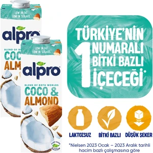 Hindistan Cevizi Badem Sütü 2x1 L Vegan Laktozsuz Bitkisel Bazlı