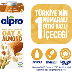 Yulaf Badem Sütü 1 L Vegan Laktozsuz Bitkisel Bazlı