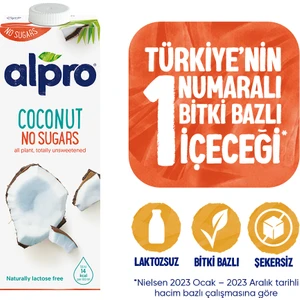 Şekersiz Hindistan Cevizi Sütü 1 L Vegan Laktozsuz Bitkisel Bazlı