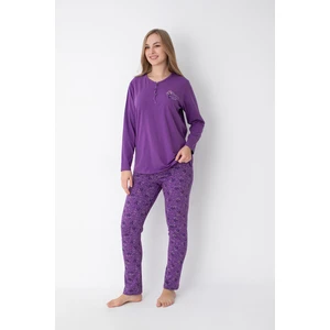 Senfoni Homewear Mor Desenli Uzun Kol Likra Penye Pijama Takımı