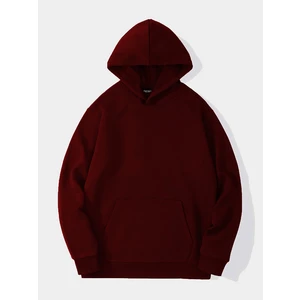 Unisex Basic Düz Renk Kapüşonlu Içi Yumuşak Polarlı Oversize Sweatshirt - Bordo