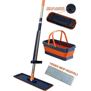 Mucit Home Kendinden Sıkmalı Mop ve Tekerlekli Katlanabilir Kova Seti 1 Adet Yedek Bez