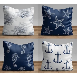 Lacivert Deniz Temalı Dörtlü Kırlent Kılıfı 103