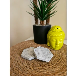 Traverten Bardak Altlığı (Doğal Taş) 2 Li Set Gümüş Altıgen