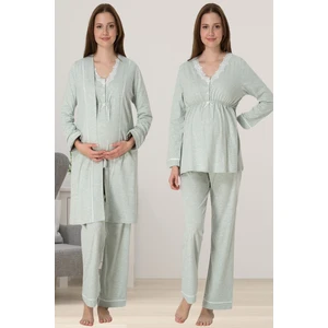 Yeşil Sabahlıklı Hamile Lohusa Pijama Takımı
