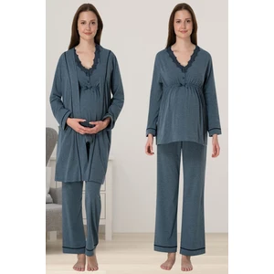 Antrasit Sabahlıklı Hamile Lohusa Pijama Takımı