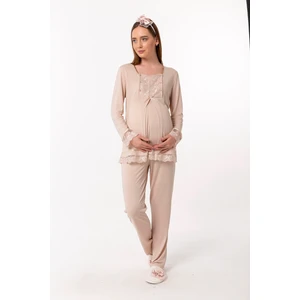 Kahverengi Hamile Lohusa Pijama Takımı