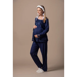 Lacivert Hamile Lohusa Pijama Takımı