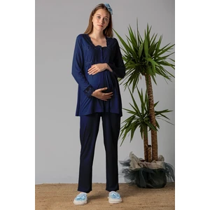 Lacivert Hamile Lohusa Pijama Takımı