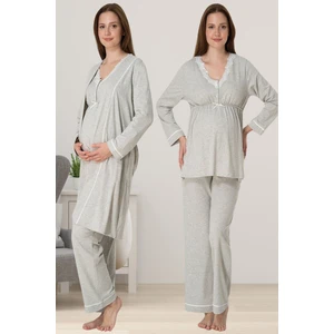 Gri Sabahlıklı Hamile Lohusa Pijama Takımı