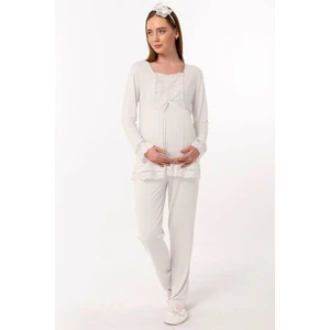 Ekru Hamile Lohusa Pijama Takımı