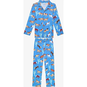Erkek Çocuk Horses Gömlek Mavi Pijama Takımı