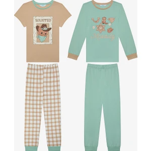 Pamuklu Erkek Çocuk Cowboy Cat 2li Çok Renkli Pijama Takımı