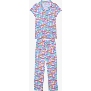 Kız Çocuk Colorful Bows Gömlek Kırık Beyaz Pijama Takımı