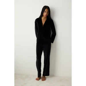 Dark Velvet Siyah Gömlek Pantolon Pijama Takımı